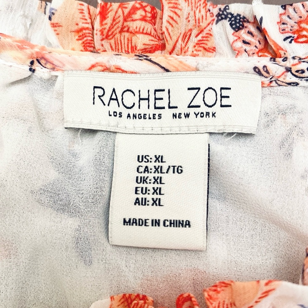 Rachel Zoe White Orange Purple Floral XL Boho Chic Bloomcore Romantic Ruffle Top - Picture 12 of 14